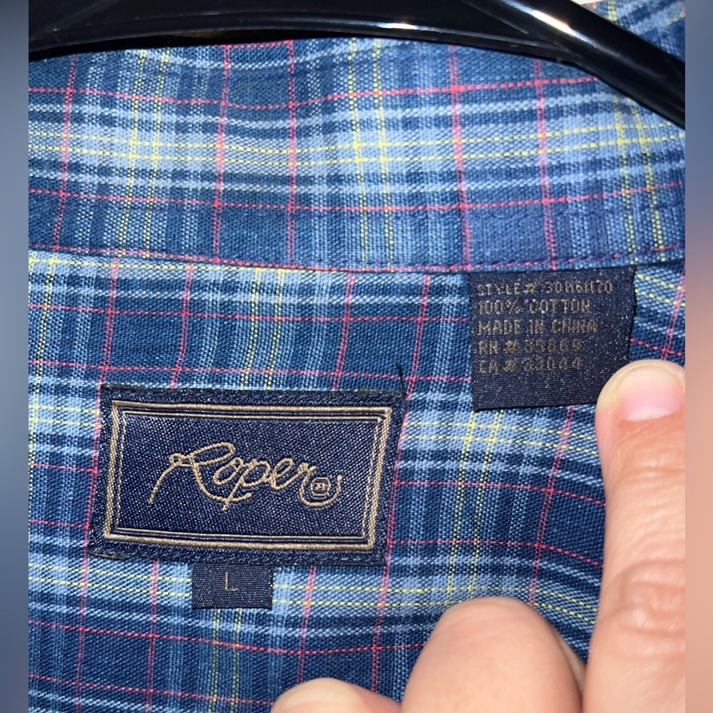 Roper Men's Size L Button Shirt Blue Plaid 100% Cotton Western Cowboycore - Picture 3 of 9